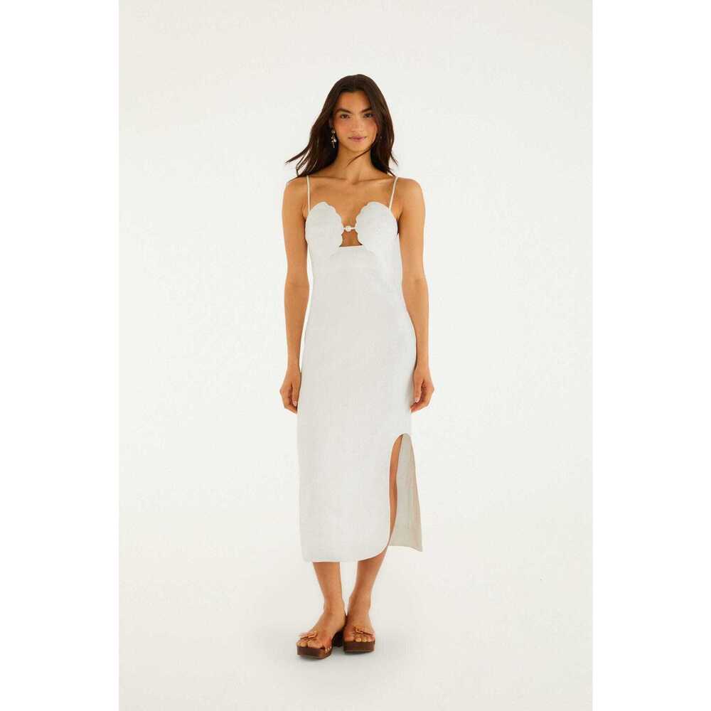 Off-White Shell Bodice Pearl Midi Dress